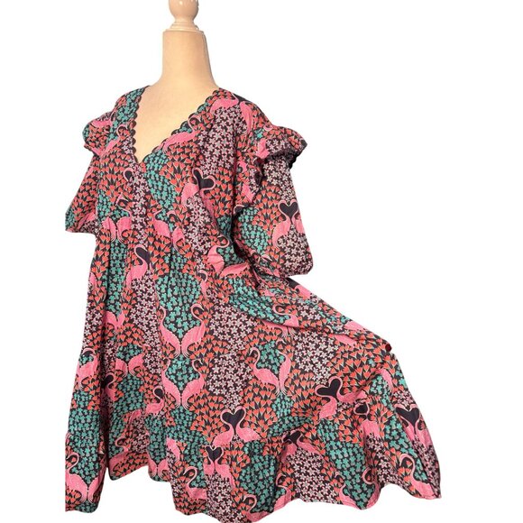 NEW Simply Southern Womens XL Ruffle Sleeve Flamingo Dress 100% Cotton Boho Chic - Picture 9 of 14